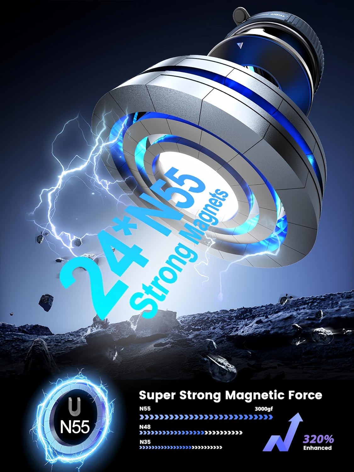 Snanlen Magnetic Phone Mount with 24 N55 Strong Magnets — Super Strong Magnetic Force, 320% Enhanced Grip for MagSafe Devices