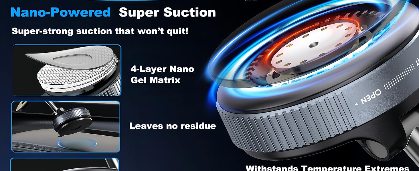 Snanlen magnetic car mount with 4-layer nano gel matrix, super suction base, residue-free installation, and temperature resistance